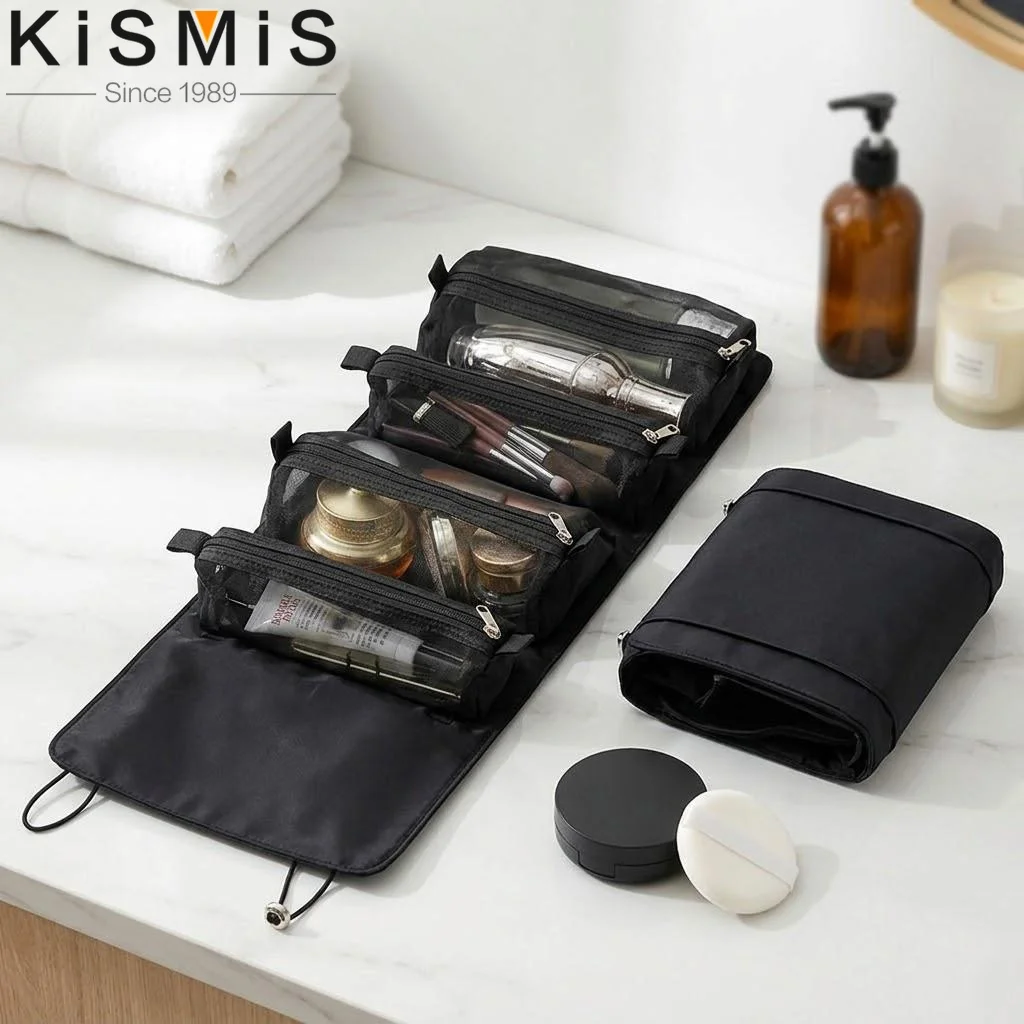 Portable Waterproof Foldable Cosmetic Bag Travel Toiletry Organizer Makeup Brush Storage Kit