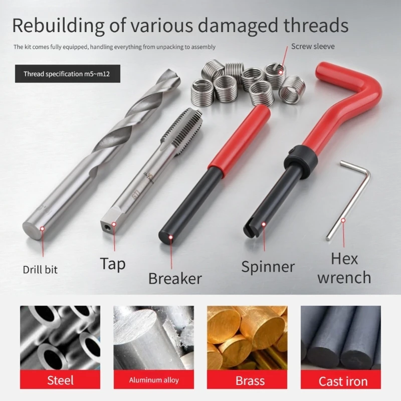 Thread Repair Tool 131 Piece Drill and Insert Set with Carry Case for Worn Metal Hole Repair in Engine and Machine M4YD