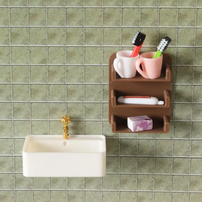 

Набор из 7 предметов: 2 миниатюрных набора зубной пасты и зубных щеток для кукольного домика, имитация стойки для хранения #