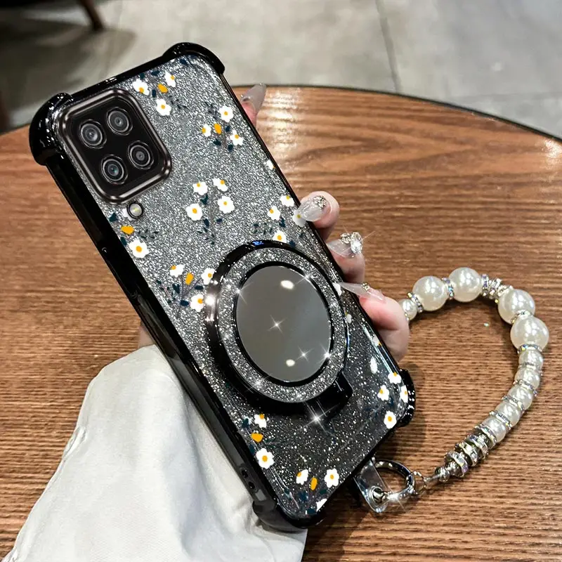 A 12 Wildflower Plating Bracelet Holder Phone Case For Samsung A12 A12Nacho A12S A13 A22 A15 A04 A03S A02S M12 F12 M13 Cover