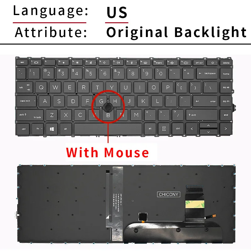 SP/US/FR Rosyjski Hiszpański Francuski UK Podświetlana Klawiatura Do HP EliteBook 840 G7 845 G7 840G8 845 G8 SPA Euro L87607-201 HPM19F7