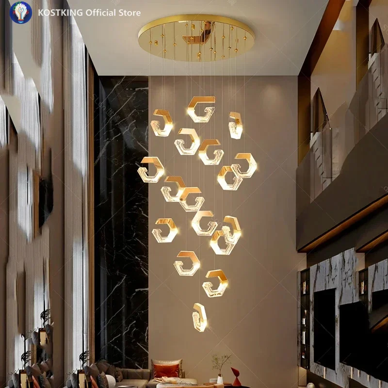 Postmodern pendant lamp lightweight luxury crystal suspended ceiling duplex-style living room large pendant lamp