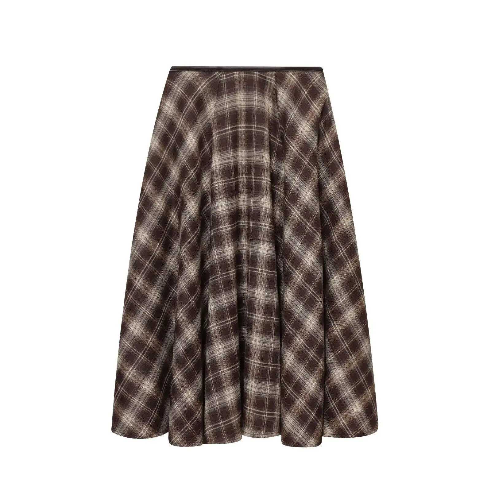 

Loose Plaid Umbrella Skirt Women's clothing Autumn Winter Side Zip Chic Female High Waist Elegant A-line Long Skirts Mujer