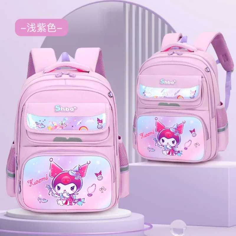 Sanrio Kuromi мультяшная легкая школьная сумка на плечо для девочек, защита от хребта, милый детский рюкзак с несколькими отделениями