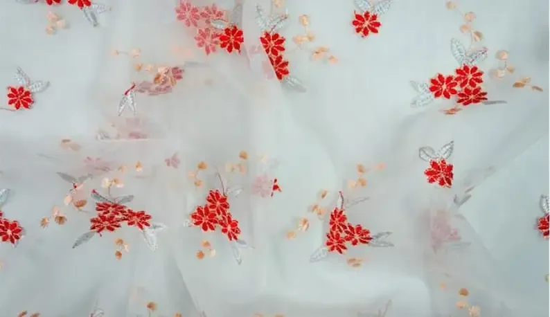 

Flower embroidery lace fabric Tulle Floral Embroidered Mesh Lace Fabric for Weddings, Flower Girl Dress, Curtains Sewing