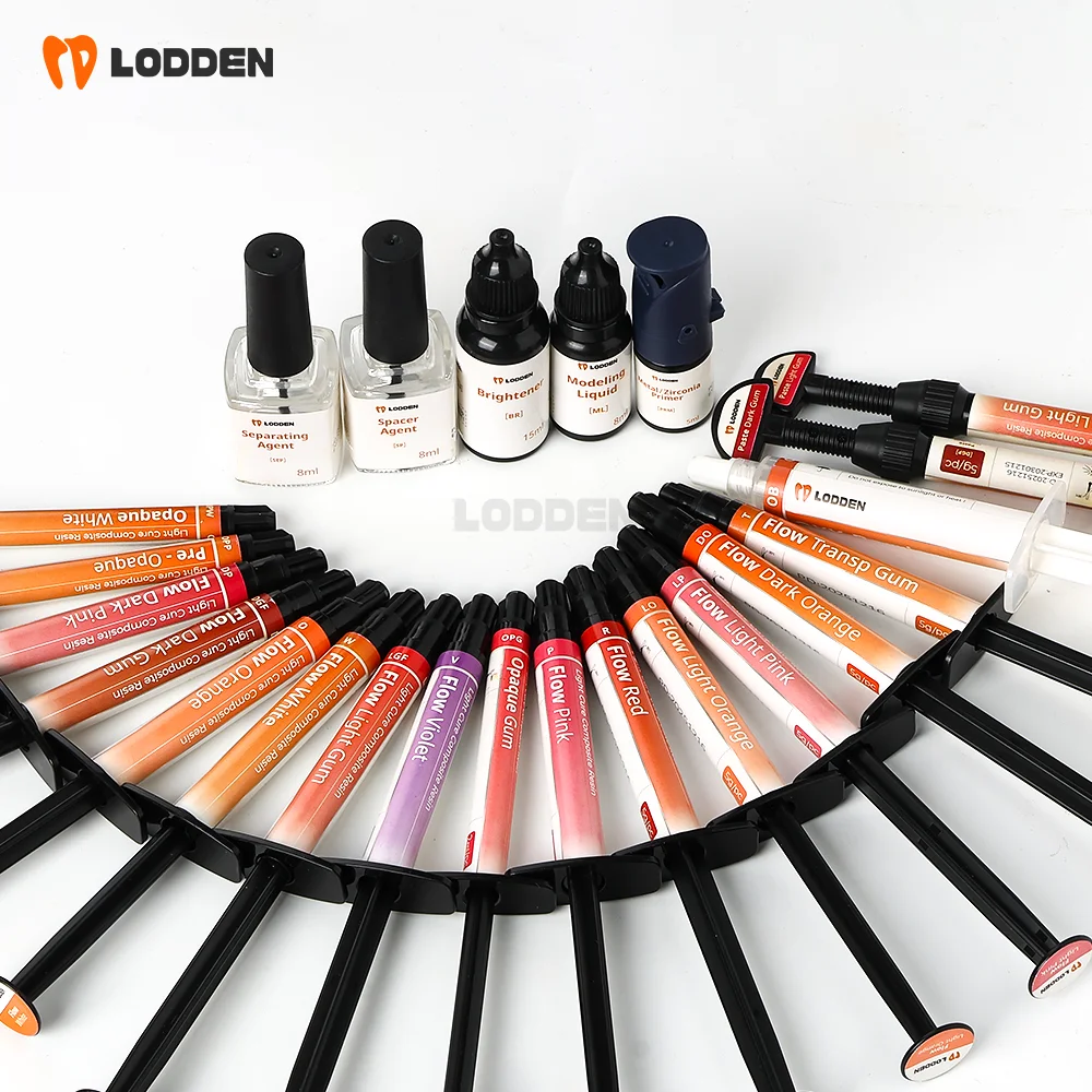 Lodden Dental Light Cure Composite Resin 5g Flowable Light-Cured Gingival Composite Material for Metal-Faced Crowns Lab Material