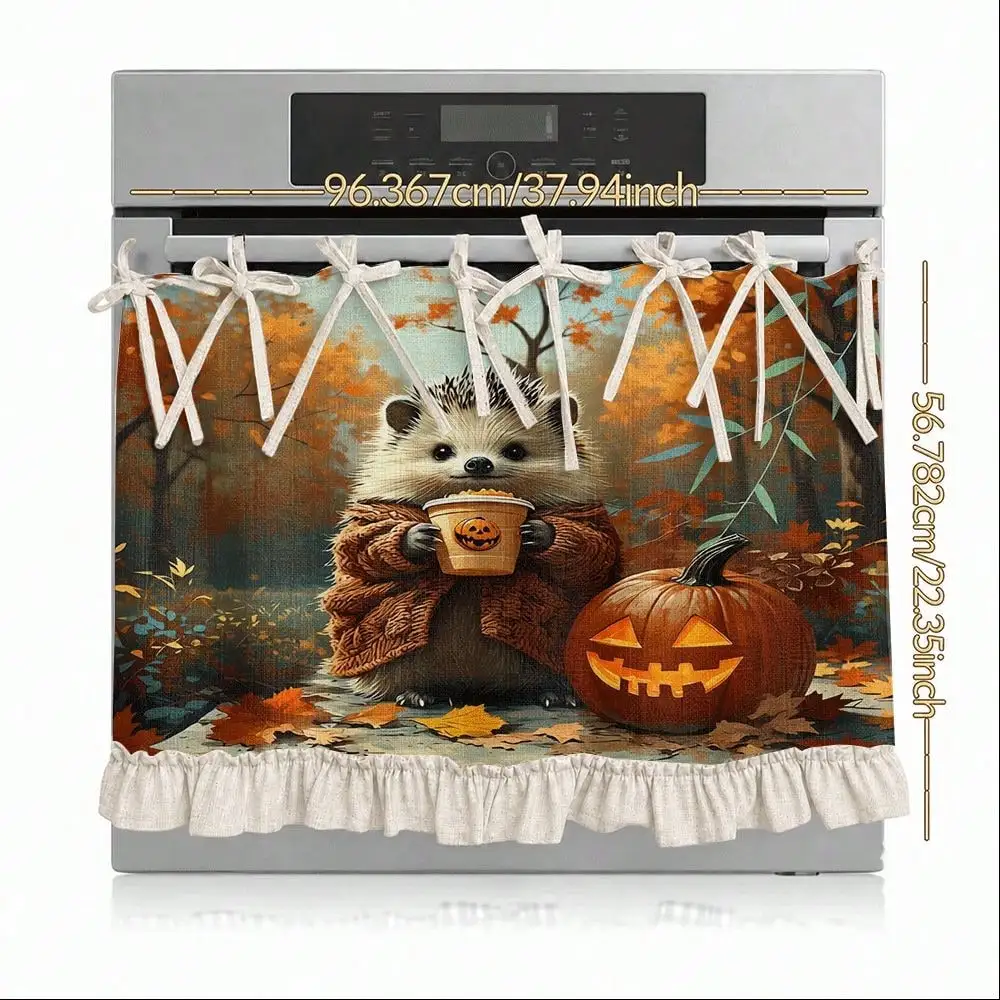 2D Cute Raccoon with Pumpkin Autumn Forest Pattern Multi-Functional Decorative Curtain, Suitable Kitchen Skirt, Oven Cover, Washing, Dishwasher, Bathroom Window Decoration, And Kitchen, Halloween Kitchen Apron