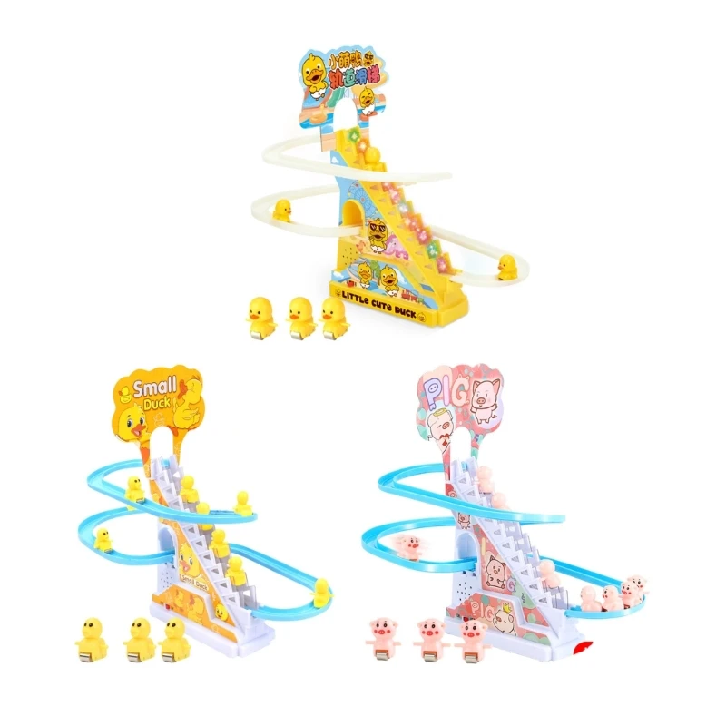 Jouets pour bébés, piste canard électrique, toboggan, jouets pour garçons, des escaliers, lumière LED D5QF