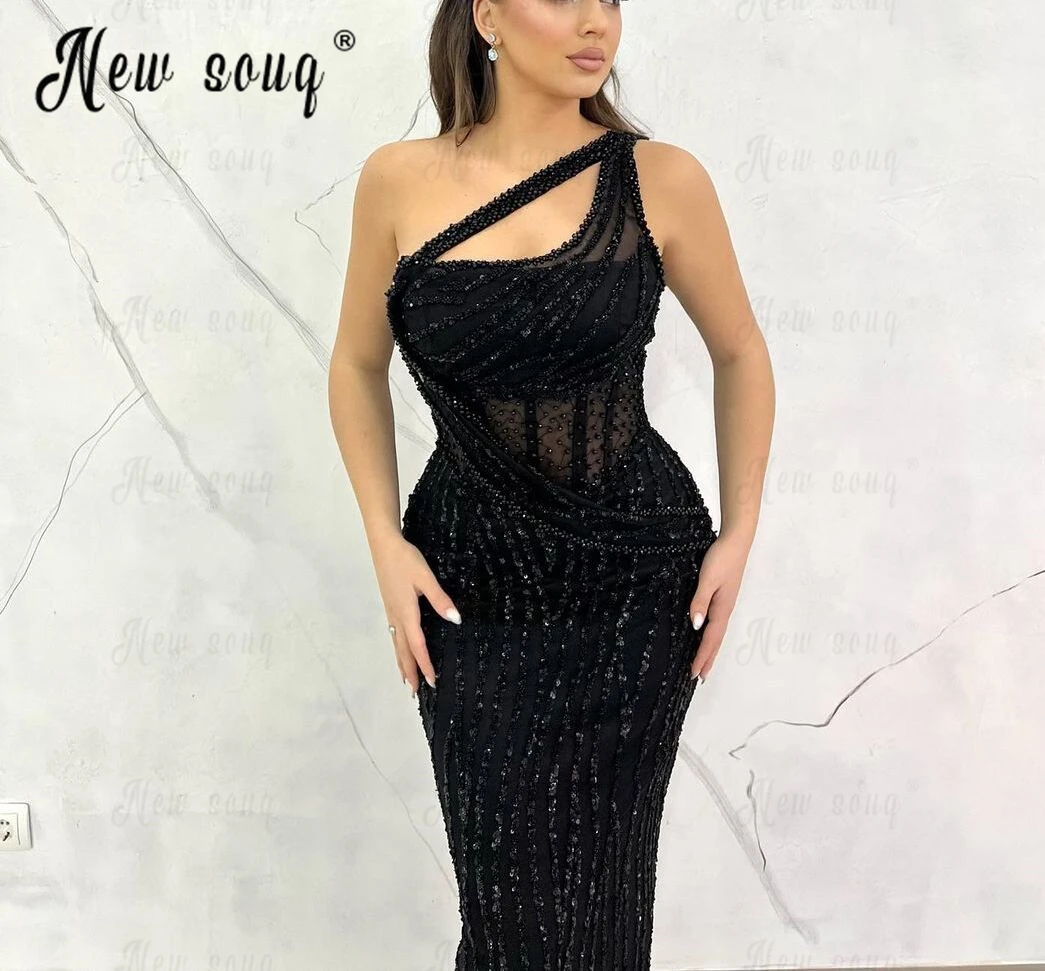 Black Side Strap Cocktail Dress Shiny Sequin Mermaid Party Night Gowns 2023 Women Wedding Guest Dresses Vestidos De Fiesta