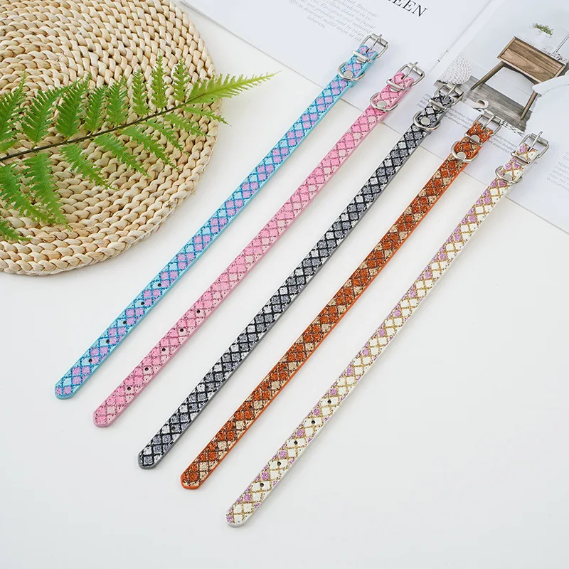 Pet Collar Lattice Sequins Luminous PU Leather Cat Collar Dog Collar Fashion Adjustable Pet Supplies Pet Accessories Dog Leash