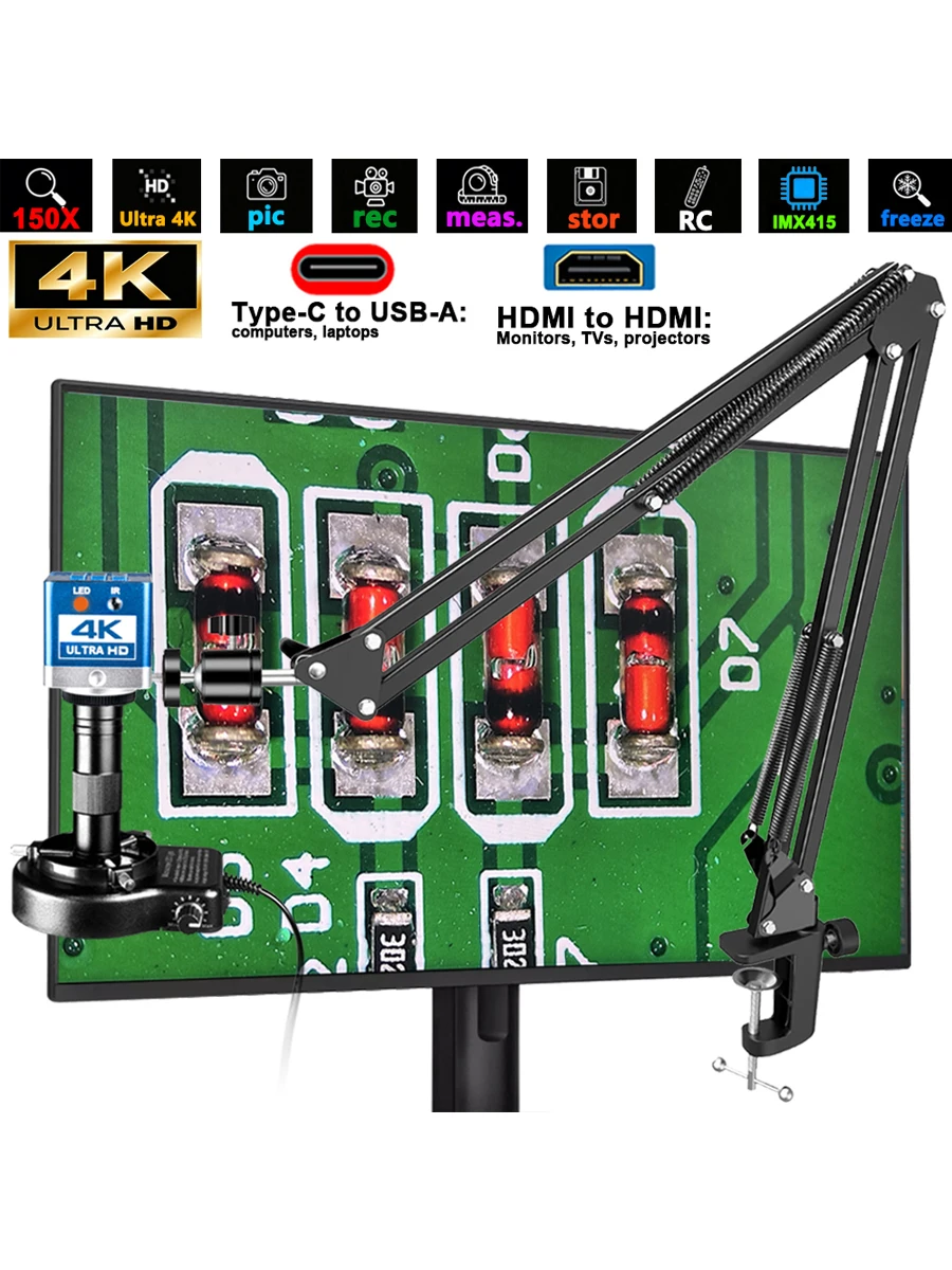 YIZHAN 4K 60MP Elektronisches Digitalmikroskop mit kostenloser Software, 150-fach Vergrößerungsmikroskop für PCB-Schweißen / Handy-Reparatur / Inspektion, Versand EU / Zollfrei