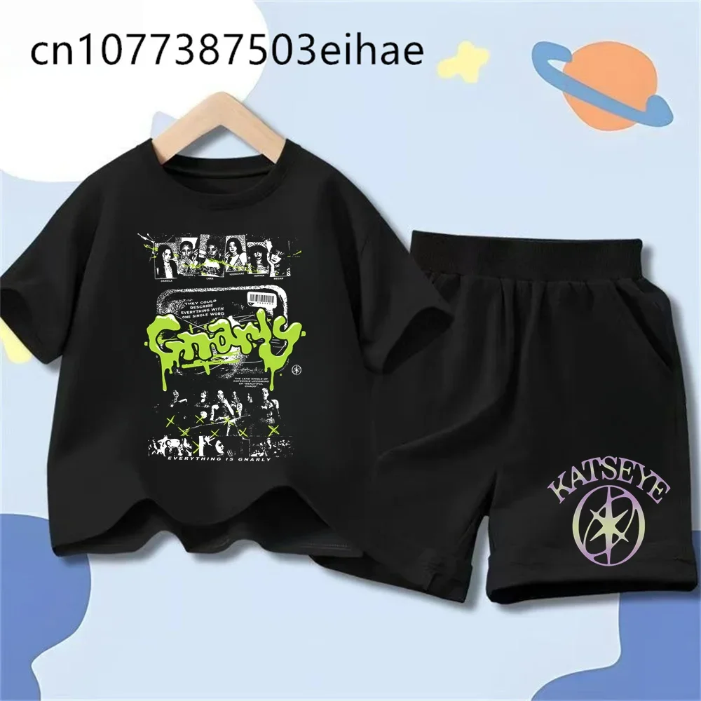 Fashion Casual Tee Tops Katseye Girl Group Printed T-shirts Summer Short Sleeve Girls Boys Kids Tshirt And Shorts Outfit Set