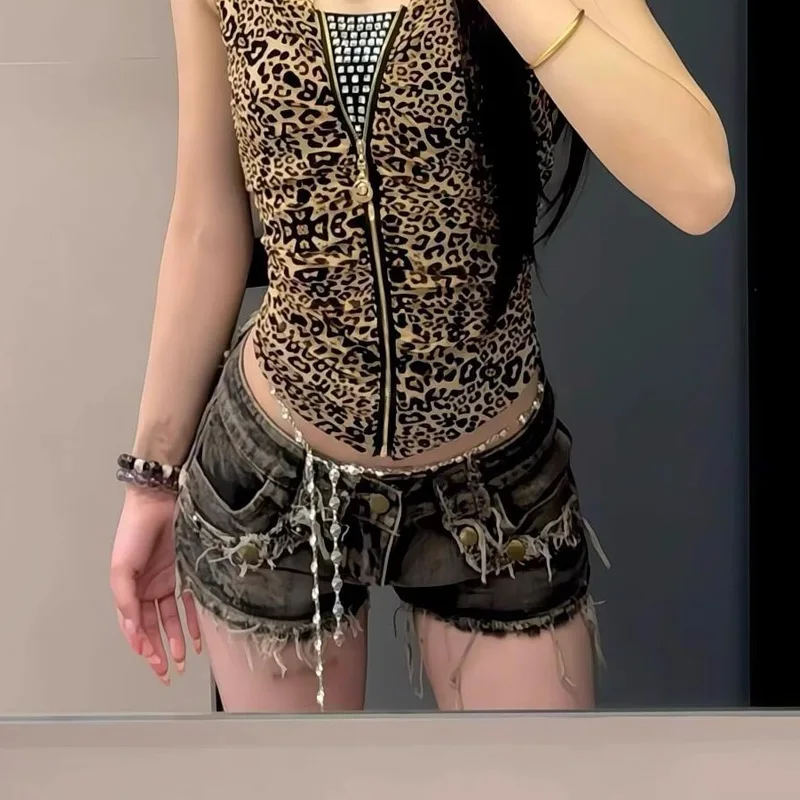 밀레니얼 매운 소녀 낮은 허리 드리 워진 데님 슈퍼 반바지 아메리칸 스타일 버드 나무 네일 슬림 피트 여름 반바지 여성을위한