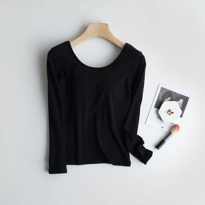 2023 Spring Autumn New Long-Sleeved Pajamas With Chest Pad Home Service Bra Integrated U Back Home Base Inner Wear For Women