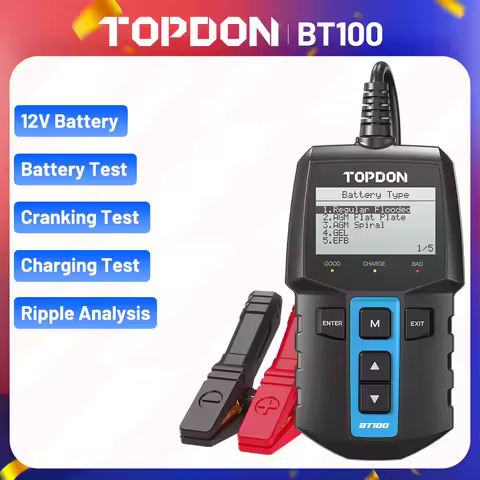 TOPDON BT100 Battery Tester Car Charger Analyzer 12V 2000CCA Voltage Battery Test Car Battery Tester Charging Tools