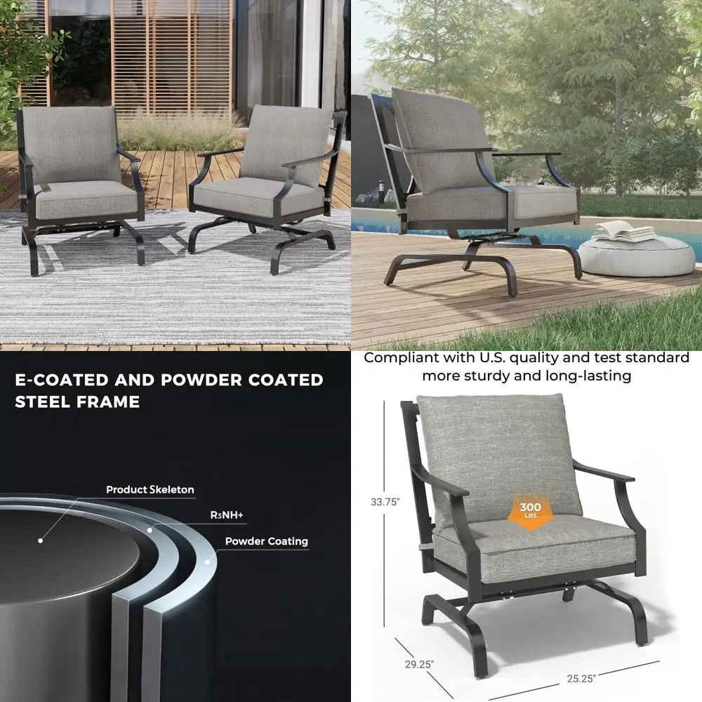 

2-Piece Outdoor Patio Furniture Set with Motion Chairs and Grey Cushions, 5-10° Swivel, Versatile Matching Options