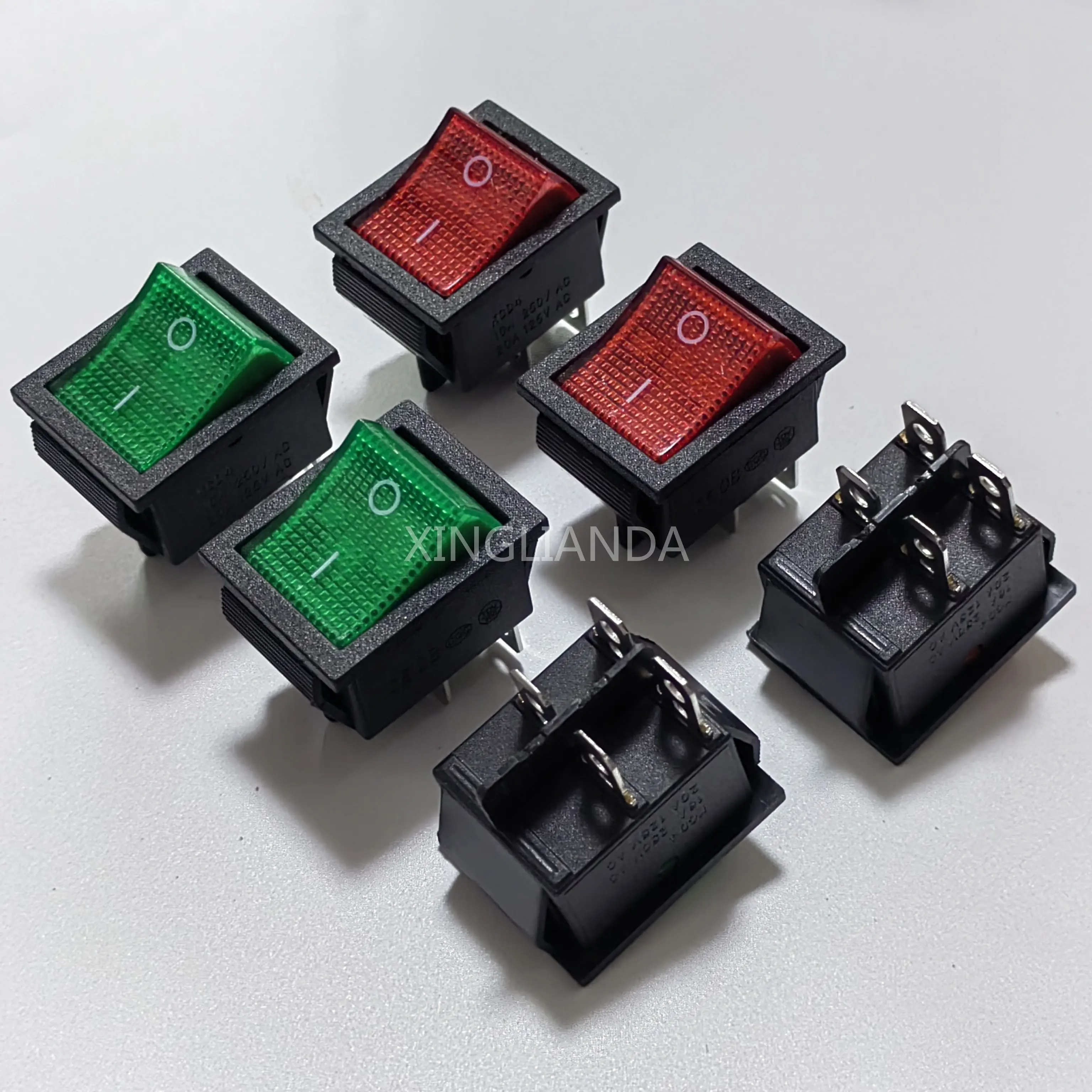 10PCS Power Switch KCD4 4Pin ON-OFF With Light 25x31mm 20A 125VAC 16A 250VAC Rocker Switches 25*31 Green Red