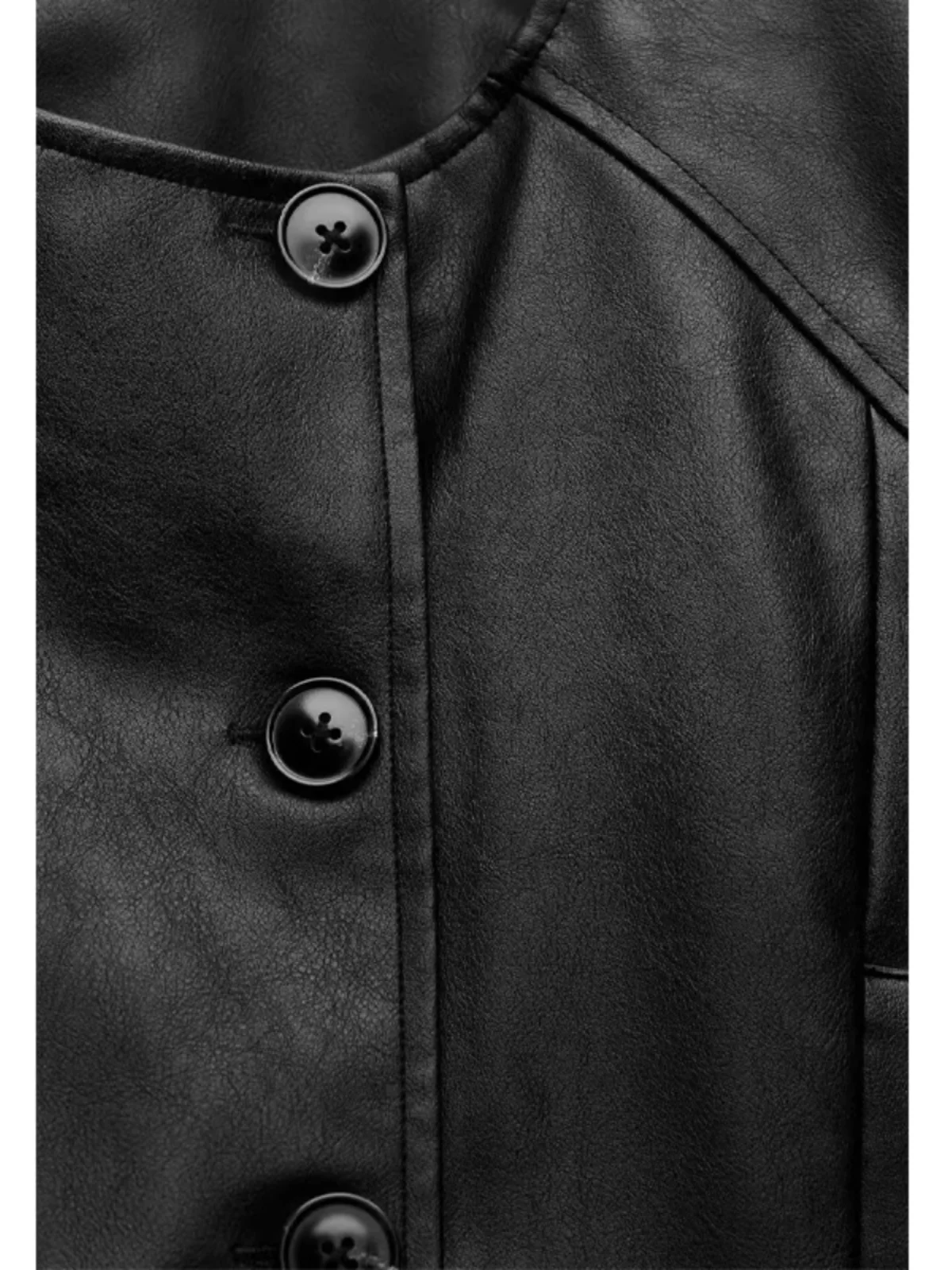 เสื้อแจ็คเก็ตหนังทรงกลมสำหรับผู้หญิง คอลเลคชั่นต้นฤดูใบไม้ร่วง 2024 รุ่นใหม่ สไตล์ลำลอง ทรงเข้ารูป แขนยาว ปิดด้วยซิป