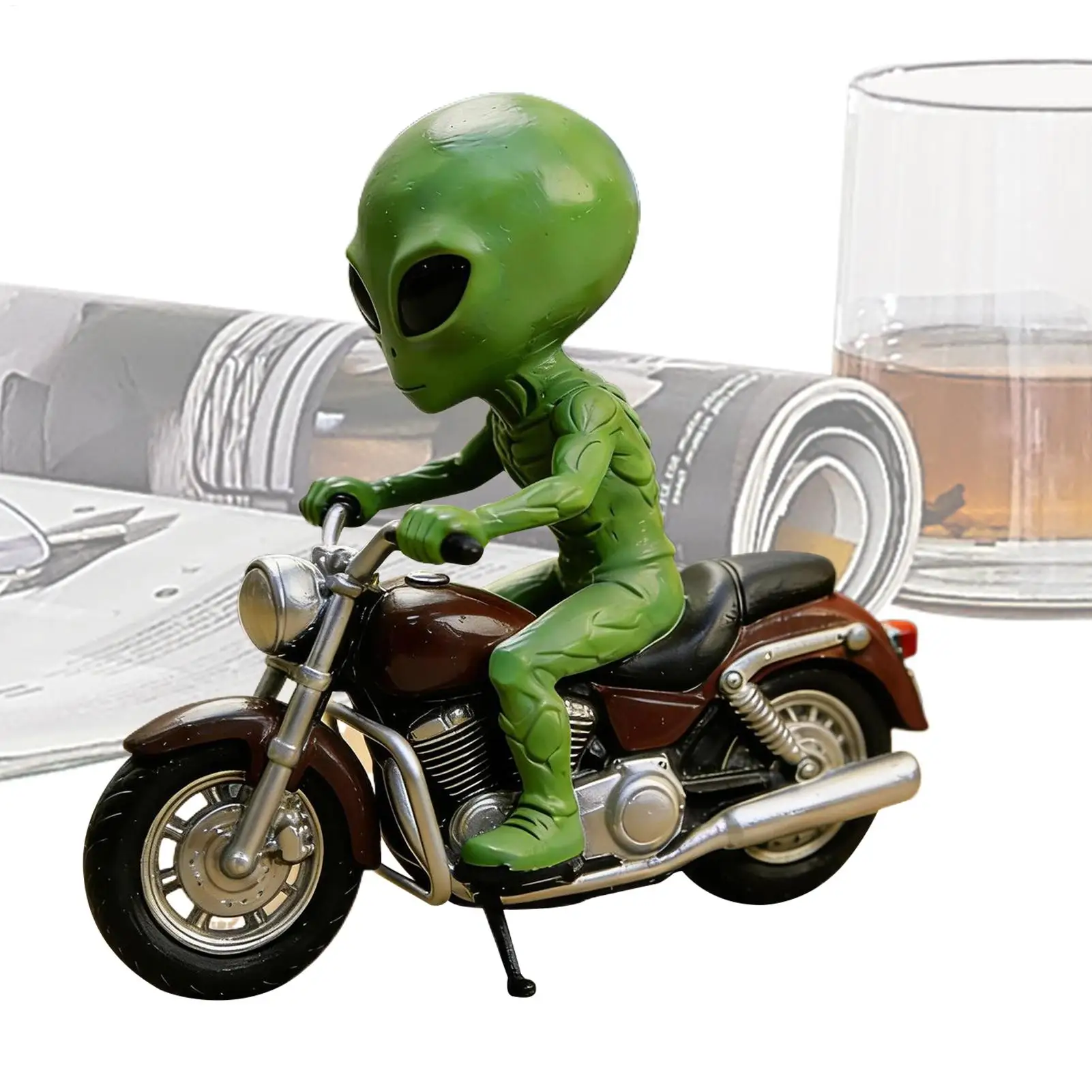 Alien Riding Motorcycle Statue Resin Outdoor Garden Sculpture Unique Lawn Decor For Backyard Patio Porch Terrace Balcony Party