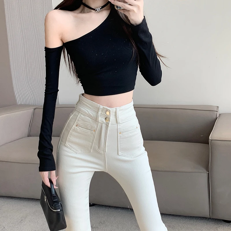 Confortável cintura alta nove peças fino ajuste jeans feminino elástico magro leggings lápis calças de algodão estiramento denim casual wear