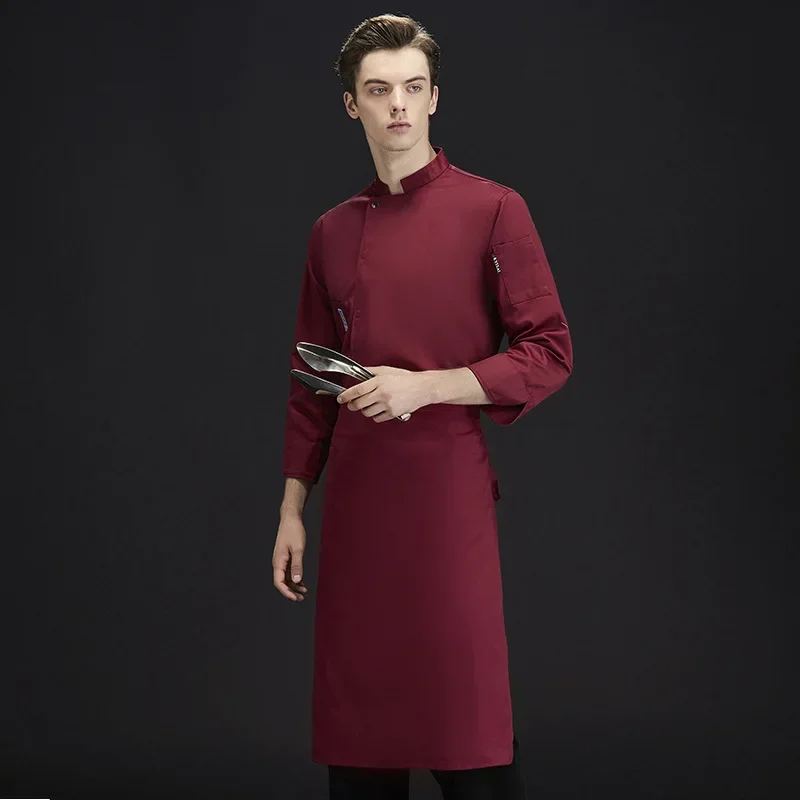 C435 Uniforme de Chef negro Unisex, chaqueta de cocinero de cocina de manga larga, servicio de Catering, Hotel, cafetería, panadería, barbería, camisa de trabajo de camarero
