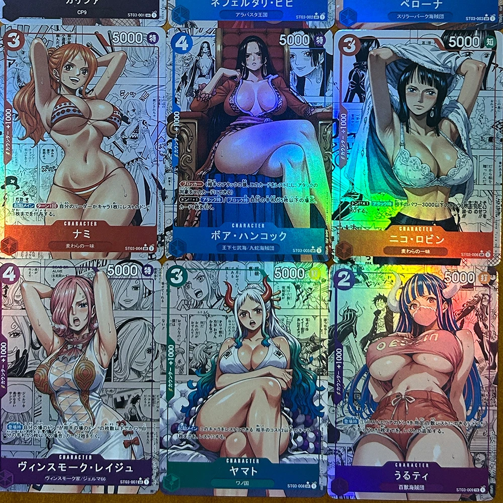 

BLBU ACG 9Pcs/set Anime OPCG Sexy Card Nami Uta Boa Hancock Big Chest Refractive Color Flash Card Boy Gifts 63*88mm
