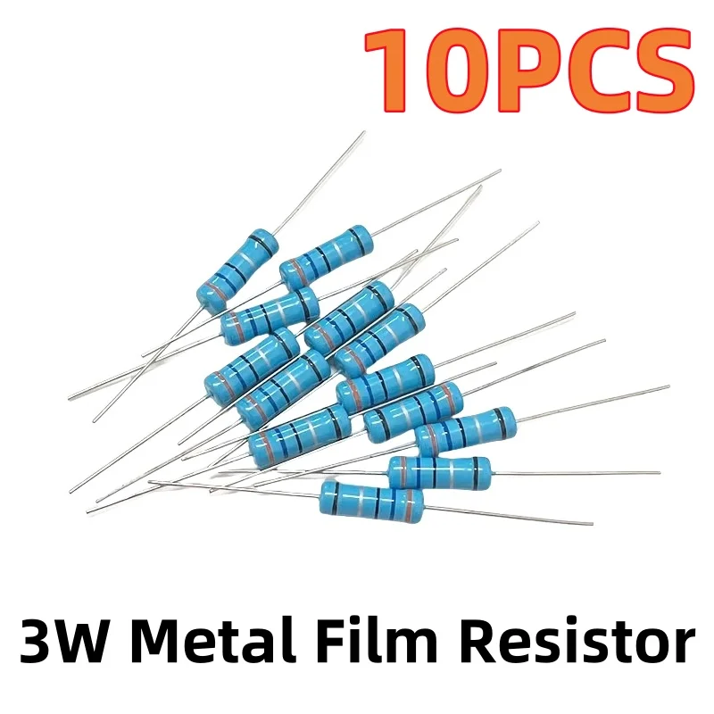 10PCS 3W metal film resistor 1% color ring 1K2K 10K 100 ohms 120 ohms 22K 220 4.7K 470 1M