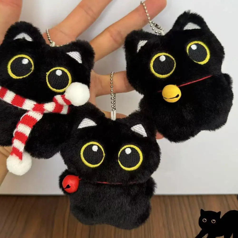 Cute Black Cat Plush Toy Keychain Cartoon Kitten Soft Stuffed Doll Pendant Car Key Backpack Bag Decoration Doll Pendant Keychain