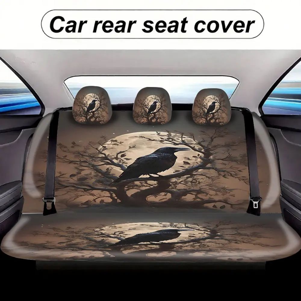 Trendy Print Car Seat Covers Full Set Fit Holiday Premium Material Comfortable Breathable Car Interior Upgrade Raven Tree Moon