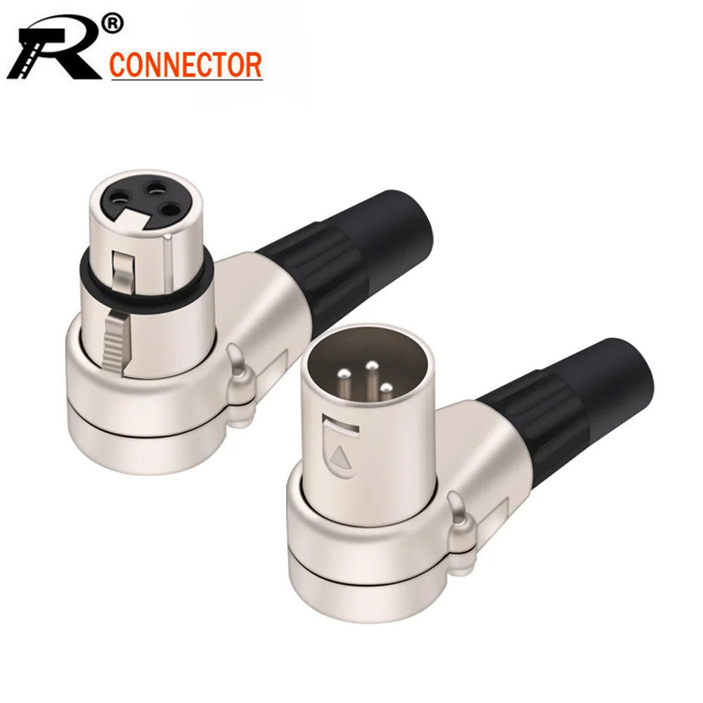 Conector XLR de ángulo recto de 3 polos macho hembra XLR enchufe de micrófono de 3 pines conector de Cable de Audio conector multidireccional
