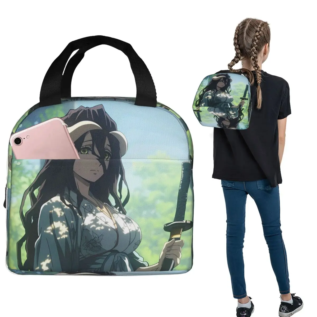 Adventure Anime Albedo Overlord Insulated Lunch Bag for Women Kids Portable Food Boxes Thermal Lunch Box Tote