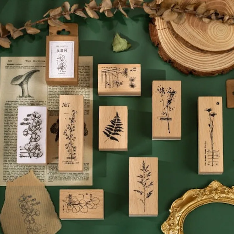 Vintage Iris-Eukalyptus-Pflanzen-Holzstempel für Scrapbooking, Kartenherstellung, Schreibwaren, Bastelbedarf, handgefertigtes Holzsiegel