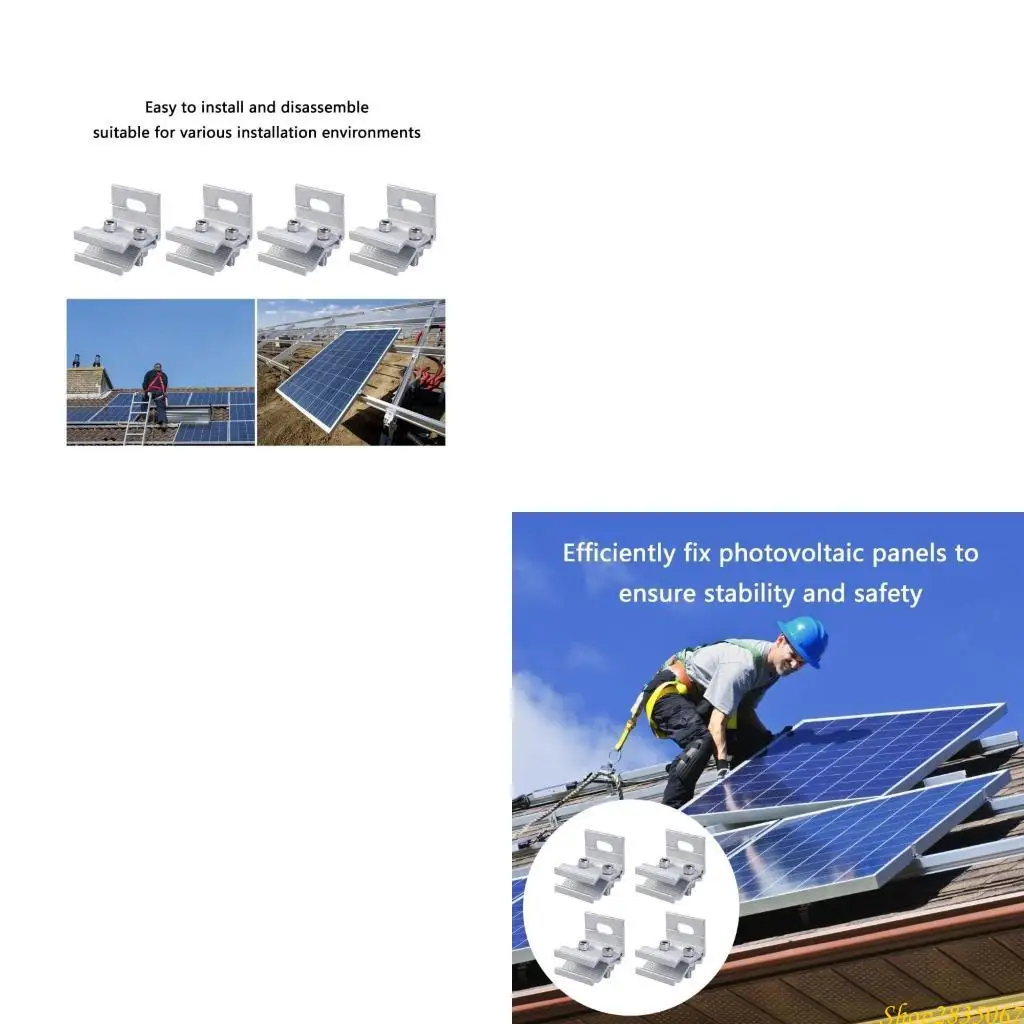 

4pcs Solar Panel Securing Clamps Corrosion Resistant Solar Array Mounting Clamps for Residential & Commercial Use 831F