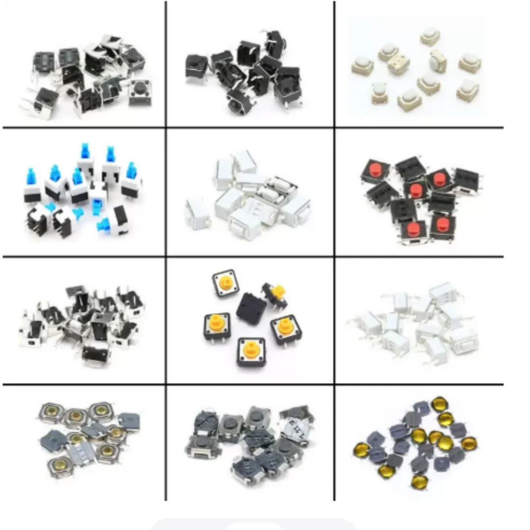Mixed pack of 460 tact push button switches in 24 specifications, including 2-pin and 4-pin types for car remote controls and sm