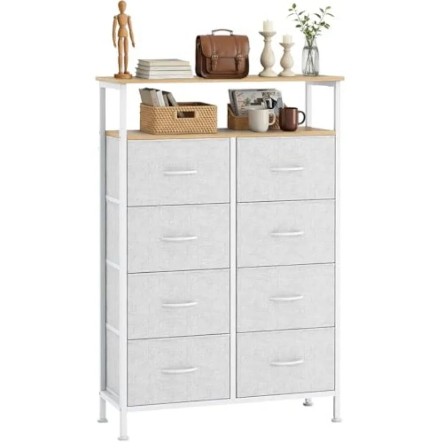 8 Drawers Dresser with Open Shelf 46" Tall Storage Organizer Chest of Drawer with Wooden Top Sturdy Metal Frame for Bedroom Hal