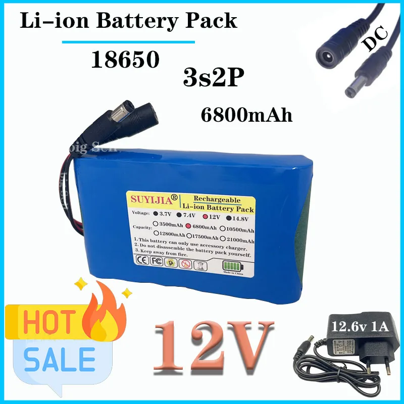 

3S2P 12 В 6800 мАч Портативная литий-ионная суперперезаряжаемая батарея, емкость постоянного тока, монитор камеры видеонаблюдения + зарядное устройство 12,6 В