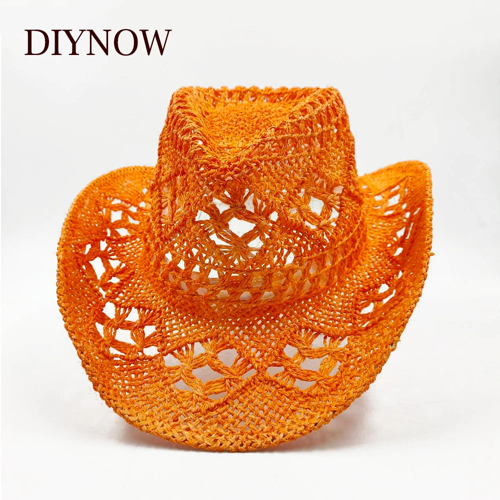 

2024 New Orange Straw Hat Summer Outdoor Men's and Women's Handwoven Cowboy Hat Paper Grass Sun Hat Sunshade Beach Jazz Hat