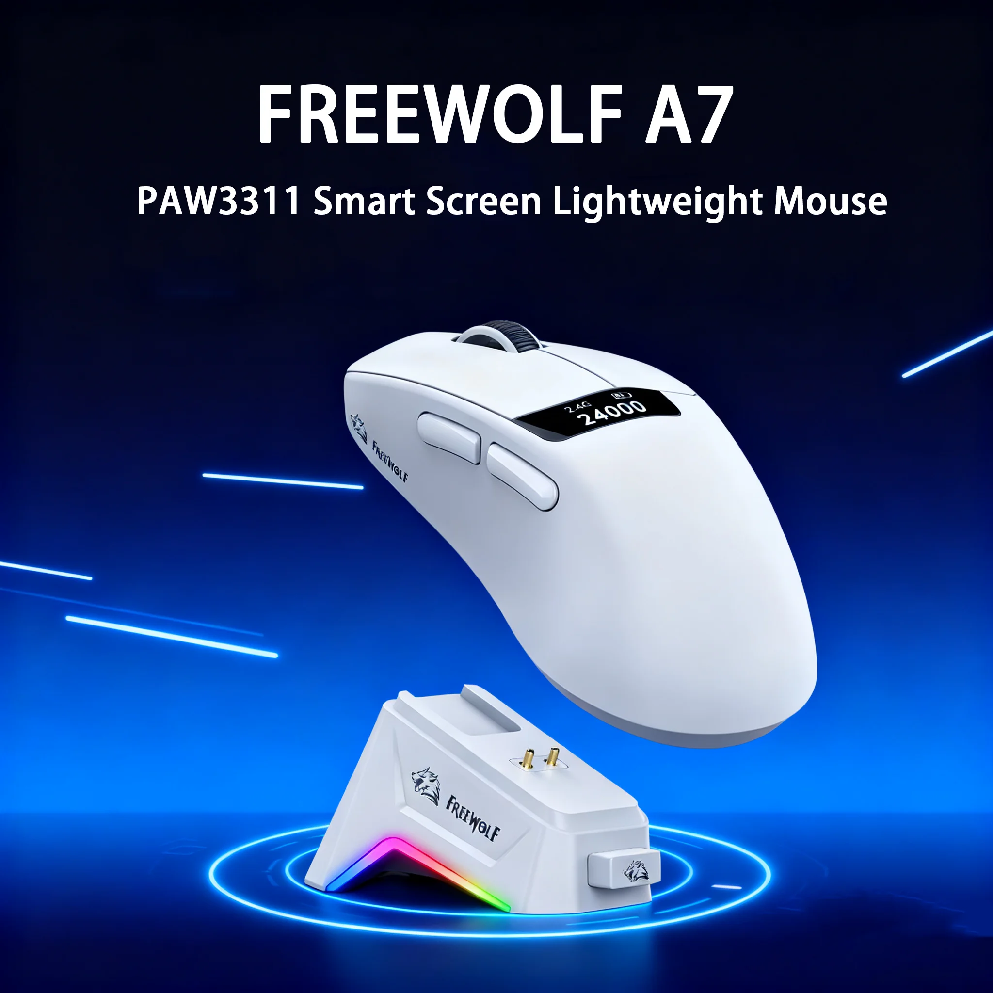 FREEWOLF A7 Wireless Gaming Mouse PAW3311 Tri-Mode Bluetooth