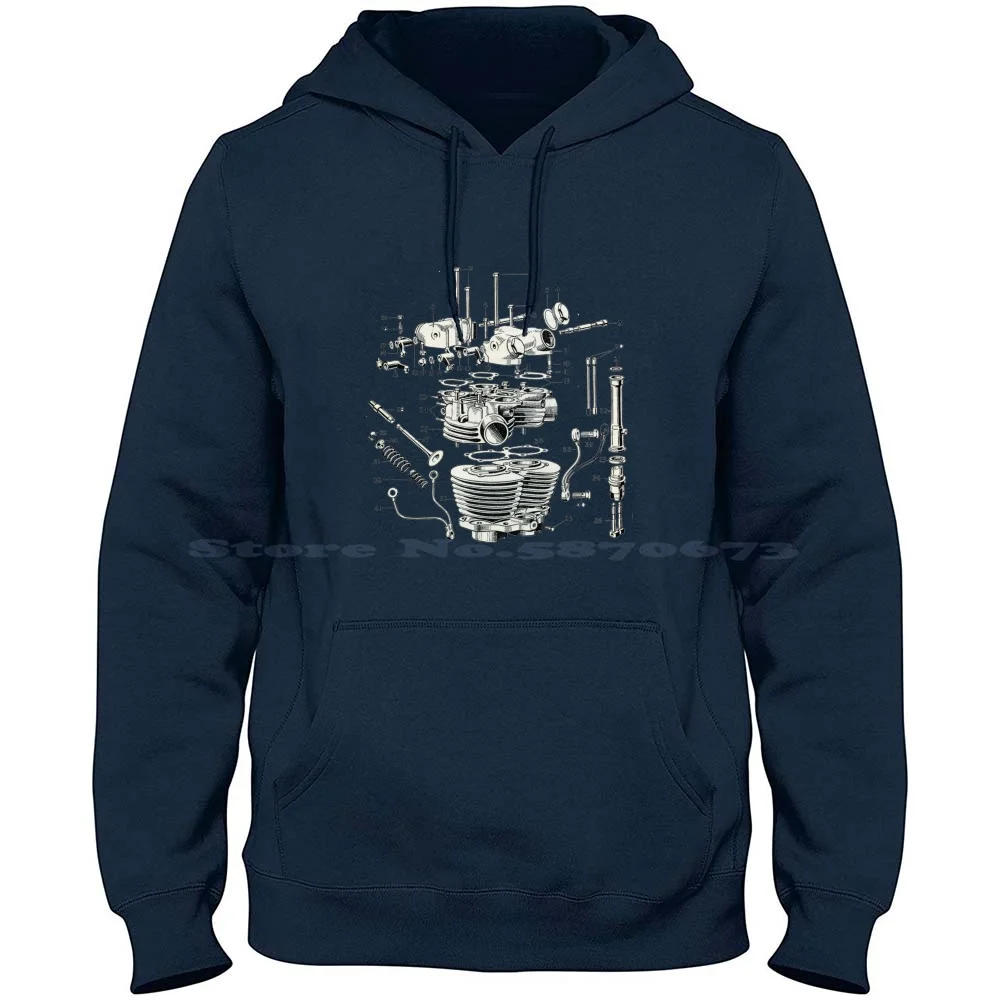 Head 100% Cotton Hoodie Head Cylinder Repair British Classic Motorcycle Motorbike Diagram Engineer Fix Air Cooled Valves