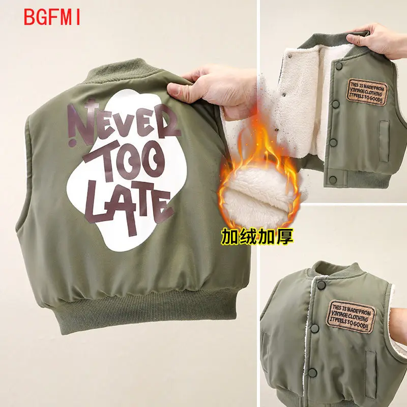 

Boy's Army Green Windproof Fleece Baseball Collar Waistcoats 2025 New Autumn Winter Thickened Warm Boys Girl Vest Baby Outerwear