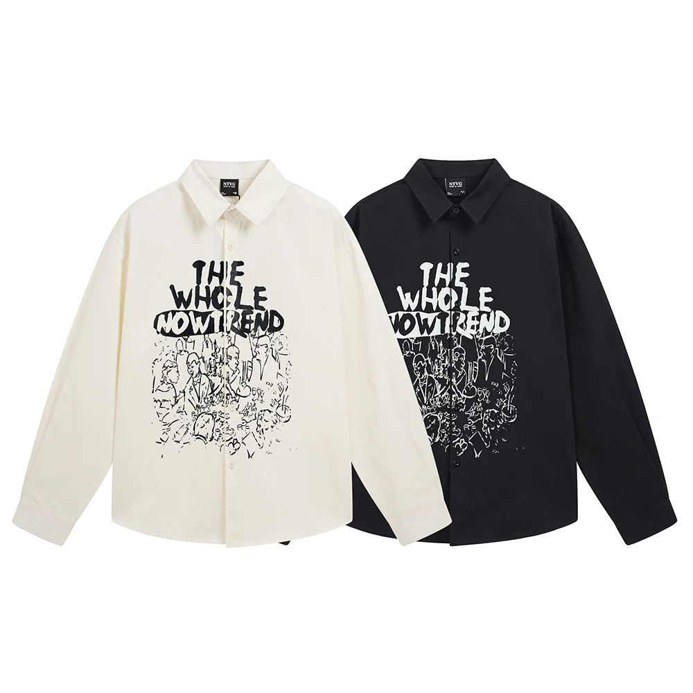 Fashion Casual Men's Shirts Hip Hop Printed Shirt Oversized Y2k Streetwear Long Sleeve Tops Korean Style Cotton Designer Clothes