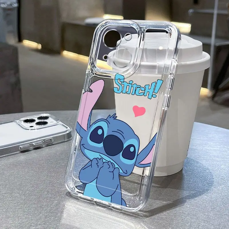 Disney Happy Snow Love Heart Stitch For iPhone15 14 13 12 16 PRO MAX XS XR 7 8 PLUS Clear Fall Prevention Lovely iPhone 11 Case