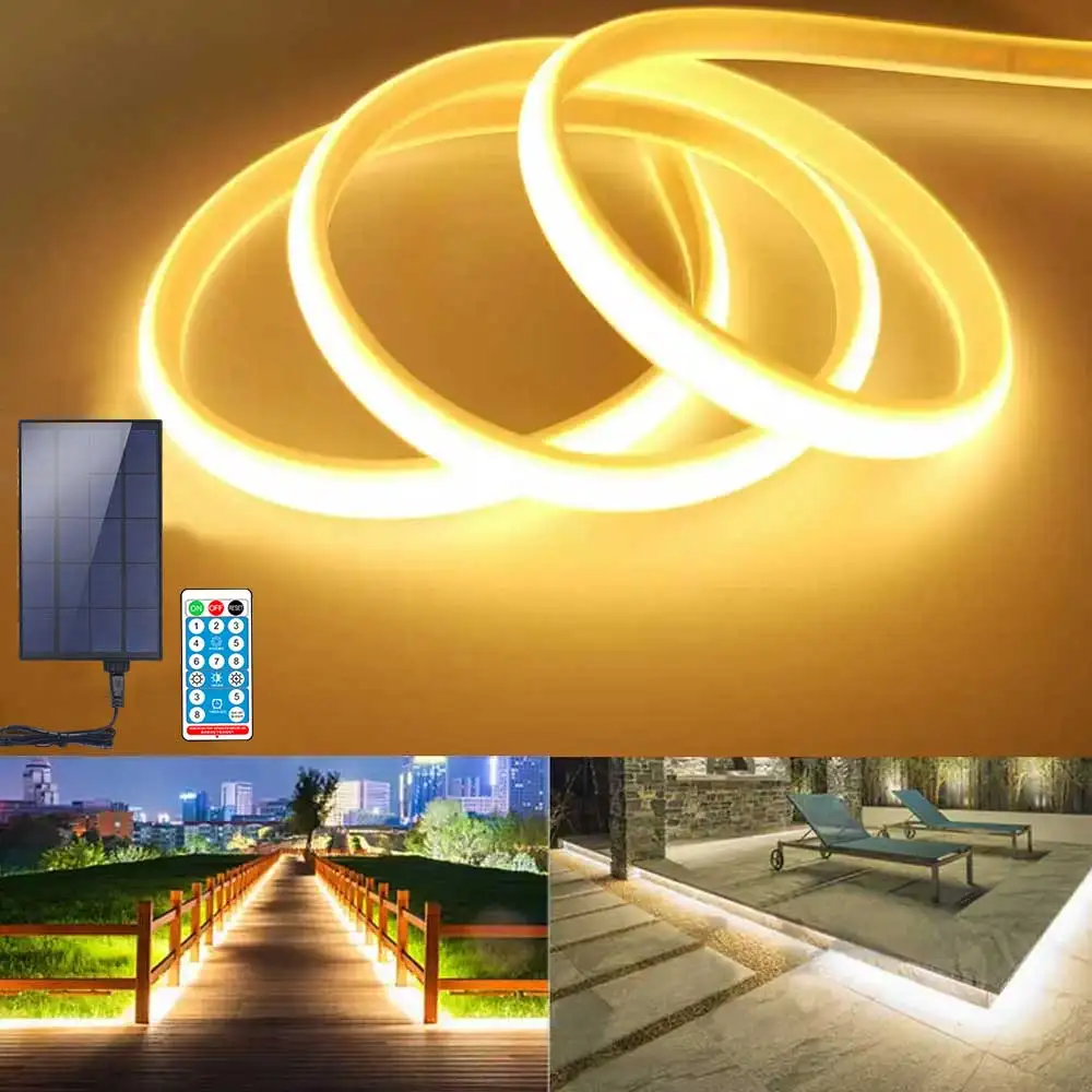 24V COB Solar Neon Light Strip Elastyczne światła Taśma samoprzylepna LED Diode Rope IP67 Ściemnialne podświetlenie Zimny Naturalny Ciepły Biały