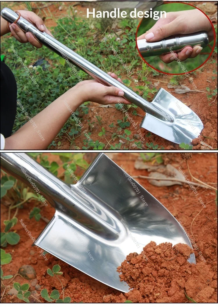 Pointed Stainless Steel Garden Spade Multi-Purpose Farm Shovel for Digging Soil Loosening Trowel for Tree Planting
