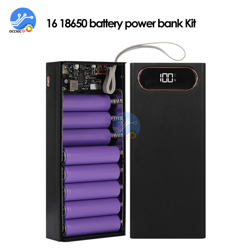 Wireless Charge 16*18650 Fast Charge PD3.0 QC3.0 Welding Free Battery Storage Box DIY Power Bank Case 18650 Battery Holder Box