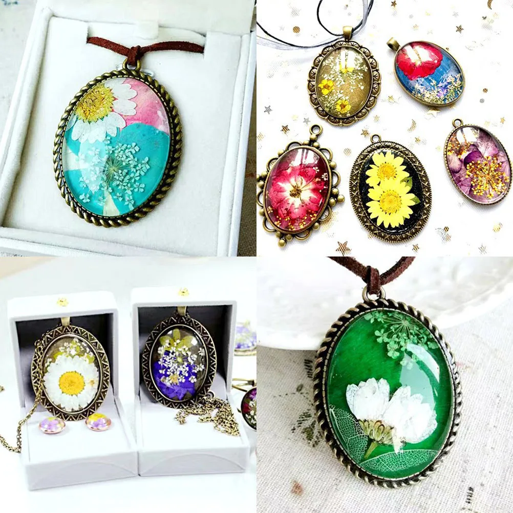 

64 Pcs Pendant Accessories 8 Lace Oval Green Silver 8 Round Green Silver 32 Glasses Metal DIY Jewelry Components