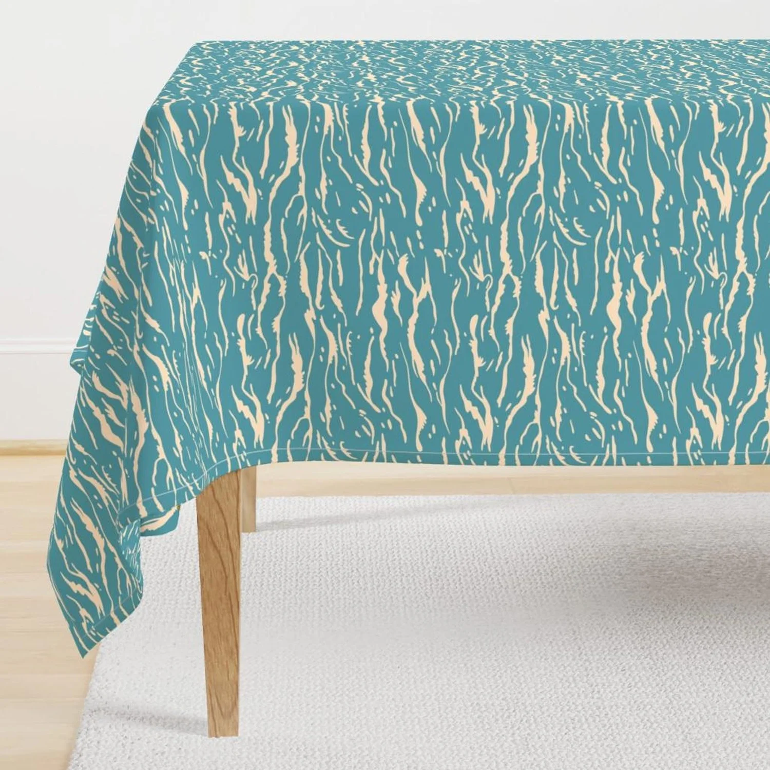 Mantel Ondulado Turquesa Wave Candy de Hollizollinger, Mantel de Satén de Algodón Azul Teal con Diseño de Agua Tropical y Playa Costera, Producido por