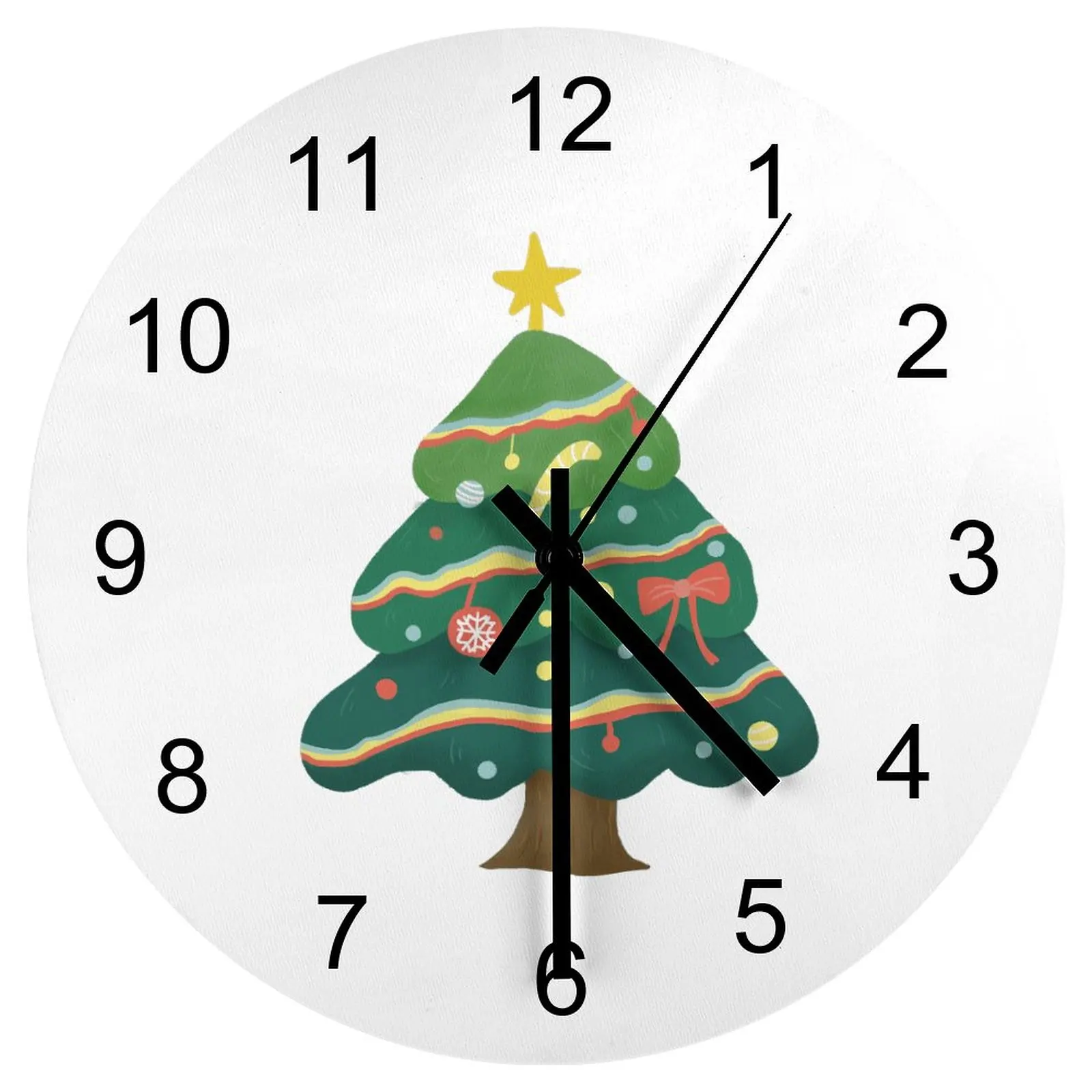 

Study Wall Clock Green cartoon Christmas tree Clocks 12 inch Mute Wood Round 3D Display Circular Geometric