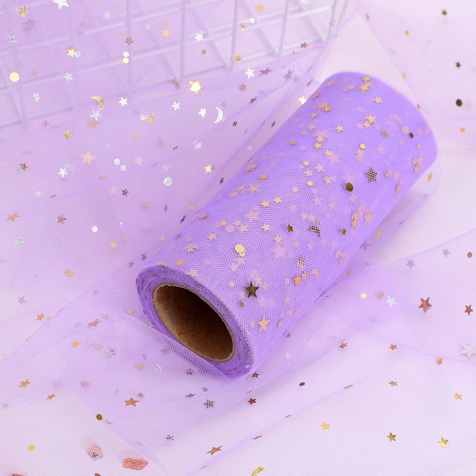 

2280x15cm Light Purple Table Skirt with Sequins Gauze for Parties Weddings Reusable Fashionable Decorative Table Cover