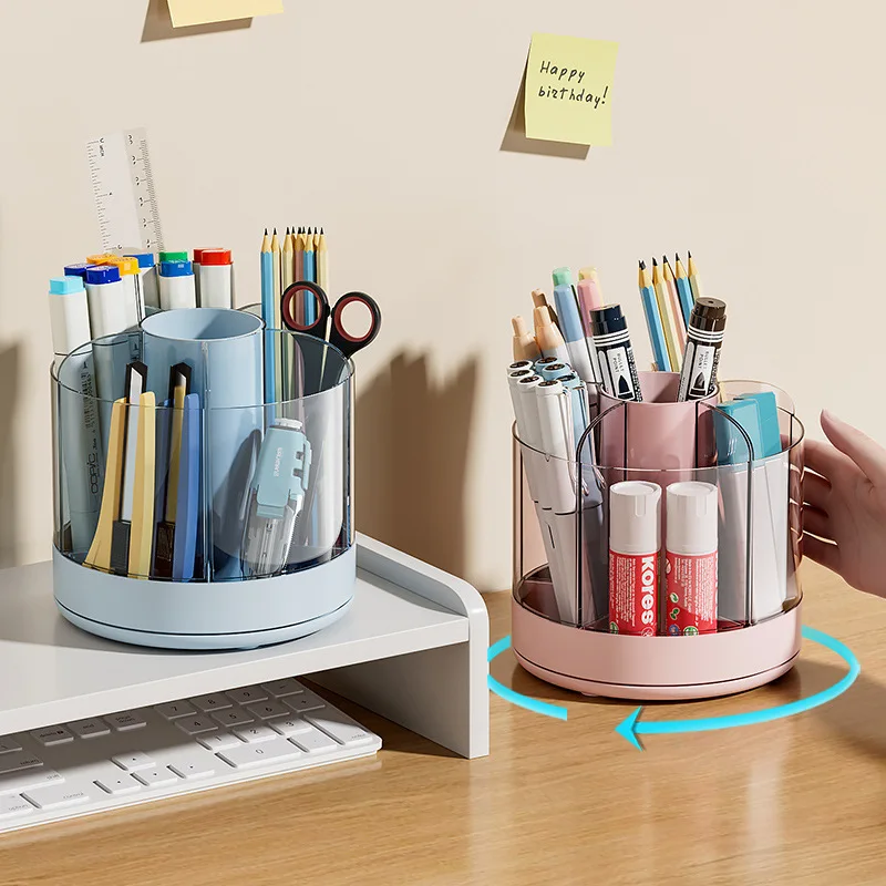 Rotating Pen Holder Large Capacity Desktop Office Student Simple and Cute Desktop Cosmetics Storage Box Brush Holder Pencil Case